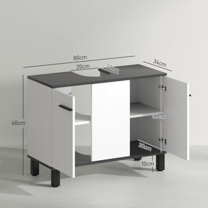Mobile Sottolavabo da Bagno con Armadietto 2 Ante 80x34x60 cm Bianco Lucido