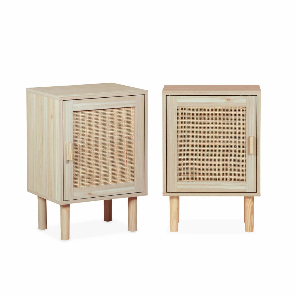 Set 2 comodini in canna, marrone naturale