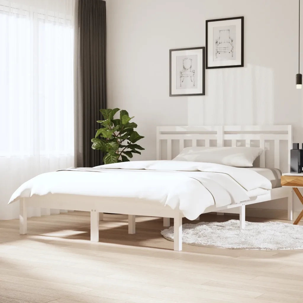 Giroletto-Struttura Letto Bianco 150x200 cm King in Legno Massello 649427