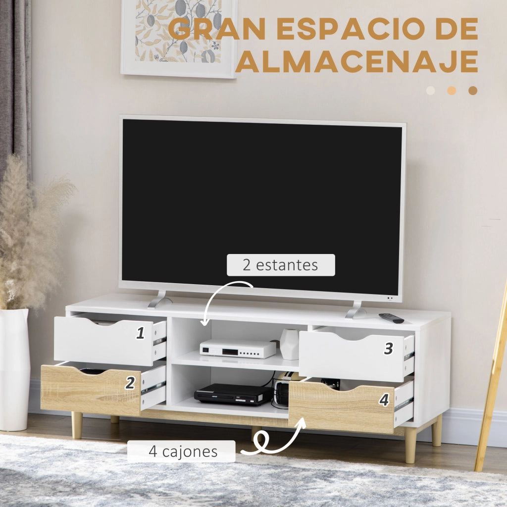 Mobile TV con mensole e cassetti per televisori fino a 55 pollici ¨C Minimal ¨C Bianco e rovere 120x40x44,5 cm