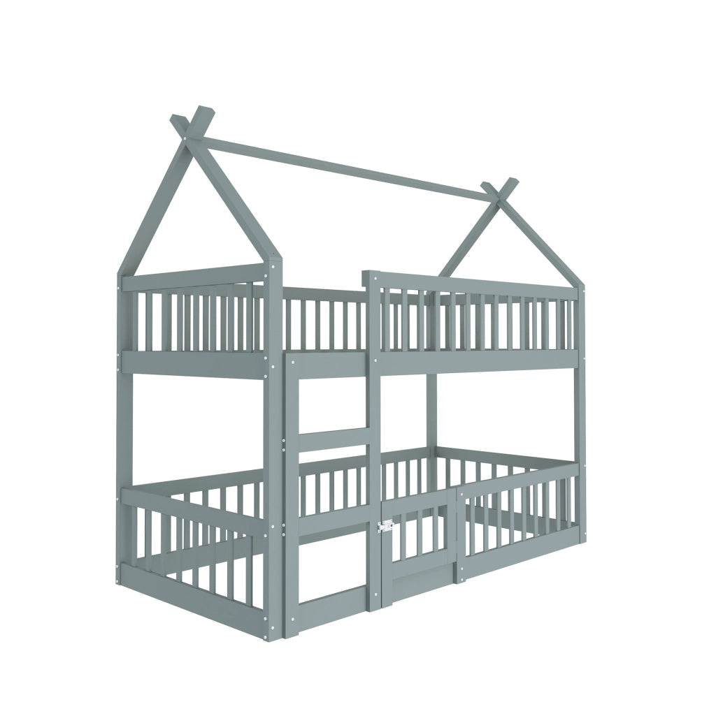 Letto a castello per bambini 90x200 cm con scala, grigio