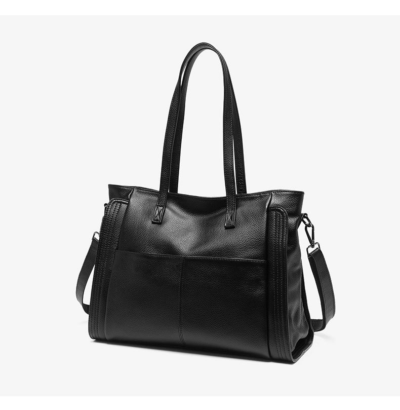 Borsa a tracolla da donna in vera pelle, alla moda, colore nero.