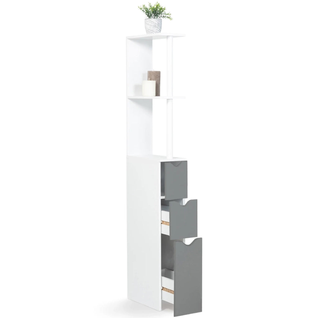 IDMarket - Scaffalatura per toilette WILLY a 3 ante bianco e grigio