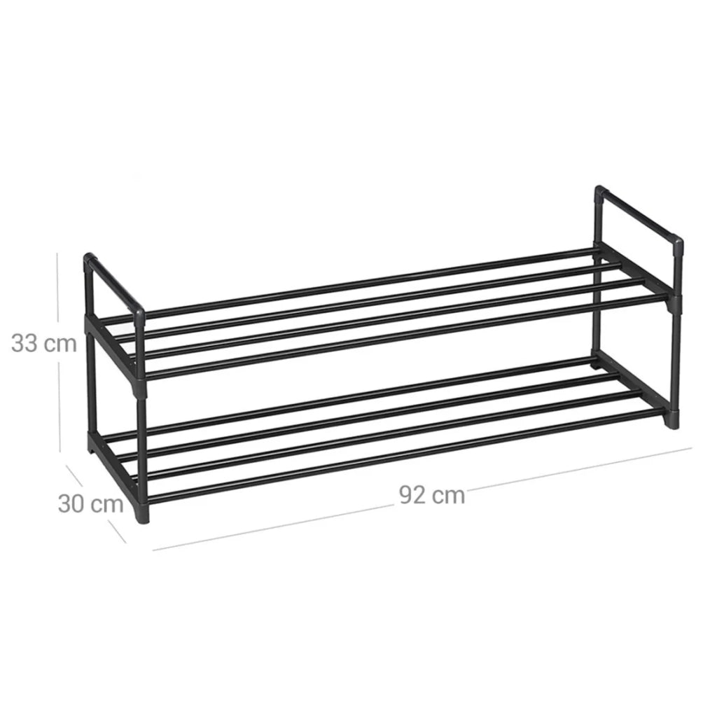 Scarpiera in metallo a 2 ripiani per 10 paia di scarpe per soggiorno ingresso e spogliatoio 92 x 30 x 33 cm nero 12_0005485