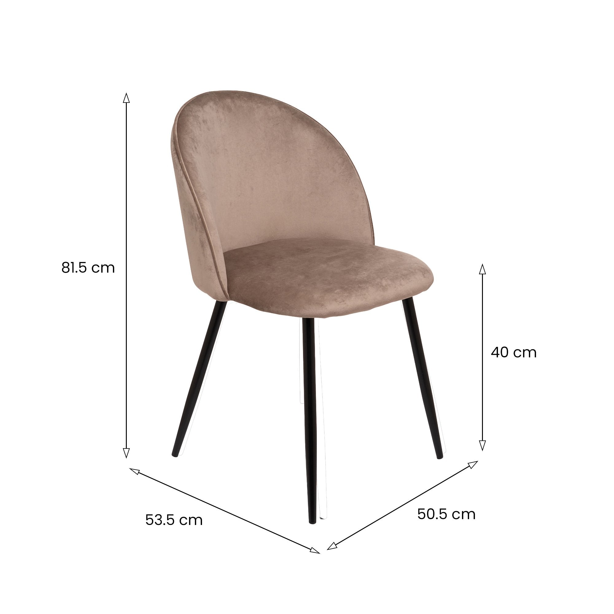 Set di 2 sedie Achito, Poltrona rivestita in velluto, Sedia da pranzo imbottita, Seduta per riunioni, 51x54h82 cm, Tortora