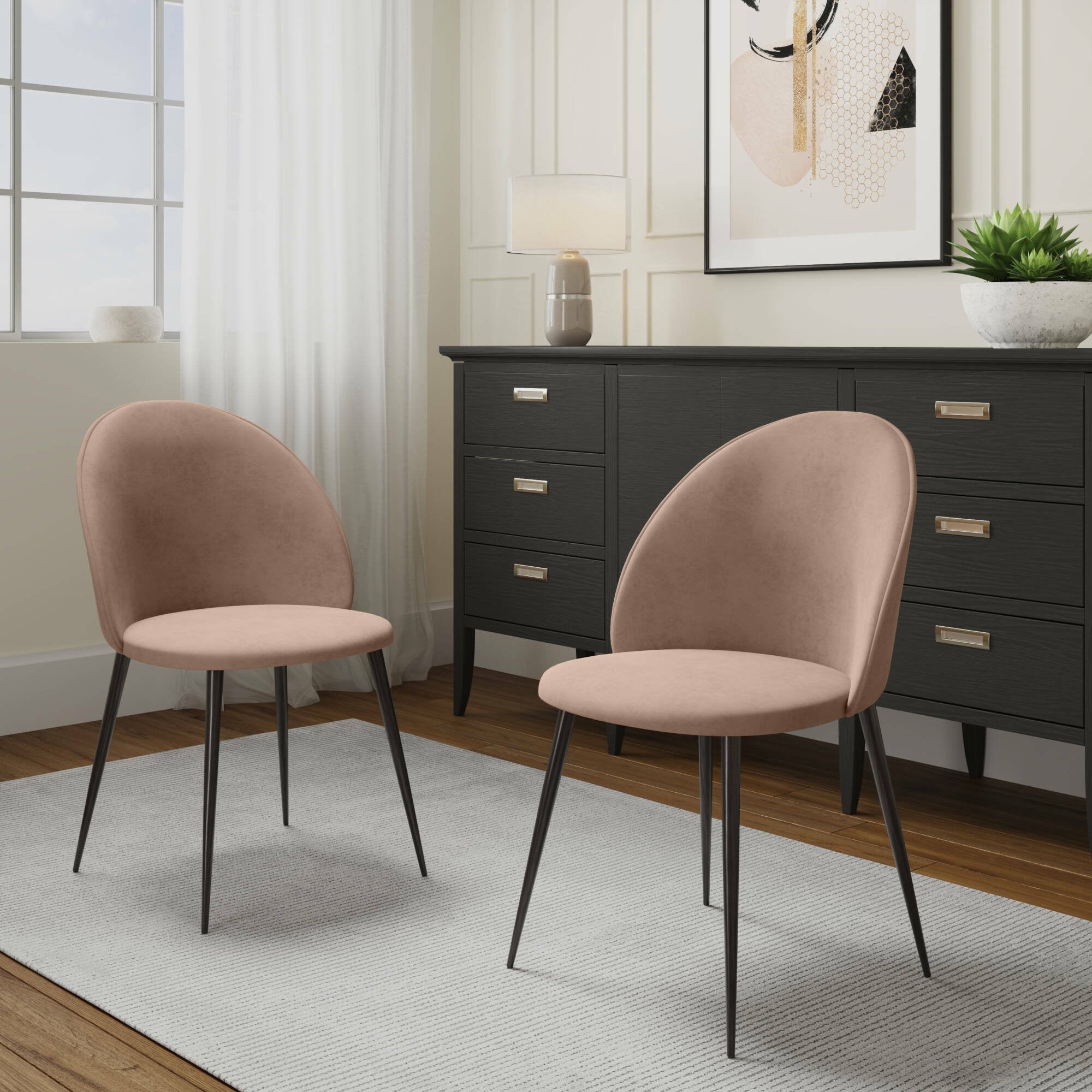 Set di 2 sedie Achito, Poltrona rivestita in velluto, Sedia da pranzo imbottita, Seduta per riunioni, 51x54h82 cm, Tortora