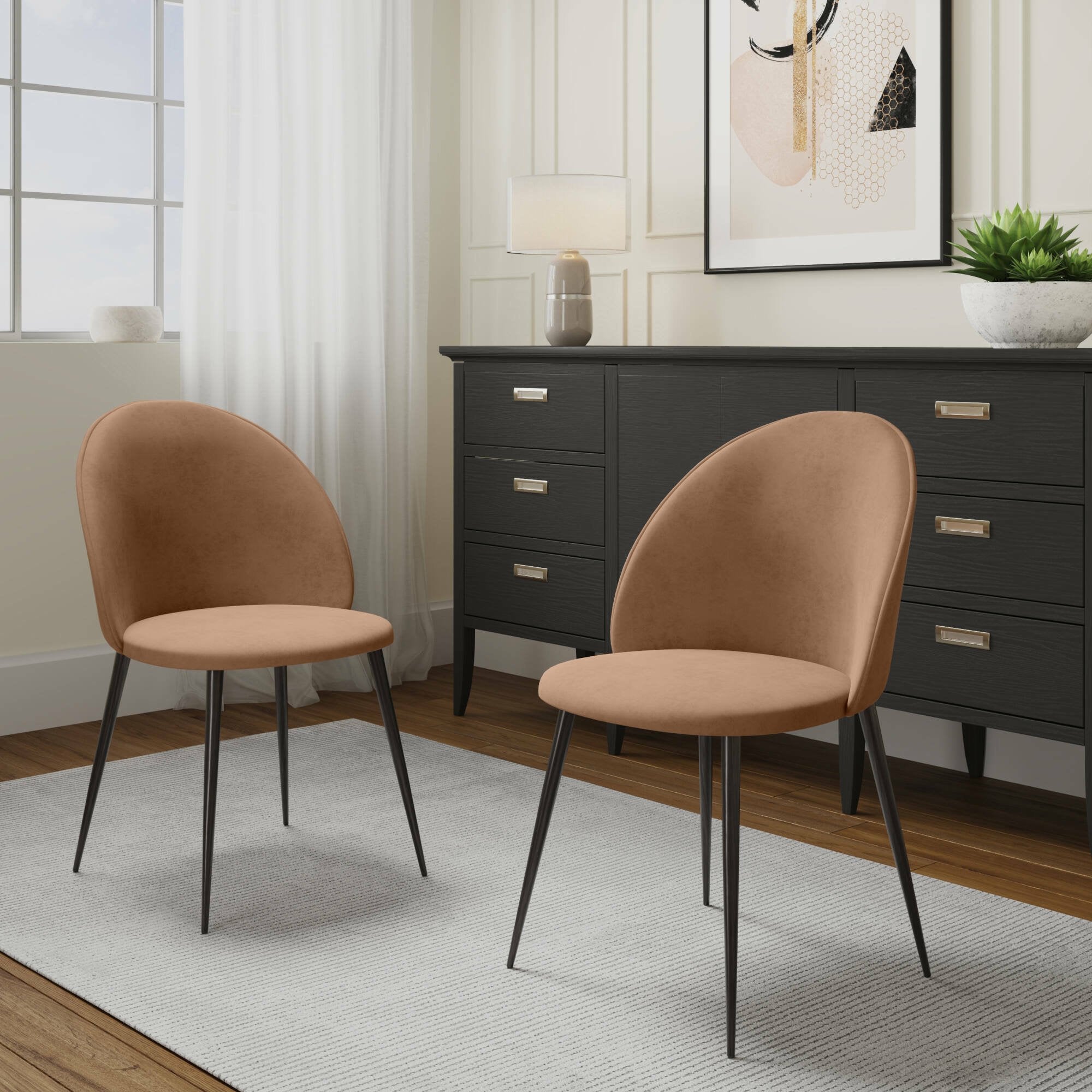 Set di 2 sedie Achito, Poltrona rivestita in velluto, Sedia da pranzo imbottita, Seduta per riunioni, 51x54h82 cm, Beige