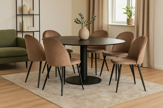 Set di 6 sedie Achito, Poltrona rivestita in velluto, Sedia da pranzo imbottita, Seduta per riunioni, 51x54h82 cm, Tortora