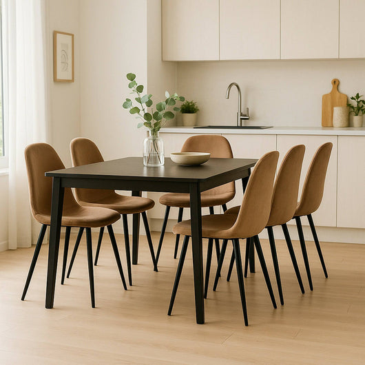 Set di 6 sedie Arter, Poltrona rivestita in velluto, Sedia da pranzo imbottita, Seduta per riunioni, 45x56h87 cm, Beige