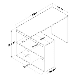 Montone, Scrivania Angolare, 50x120x74.8h cm Bianco