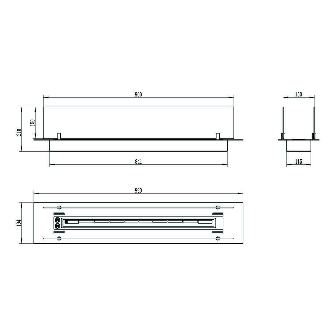 Bruciatore Affi, Fornello, Elemento riscaldante, Inceneritore, Made in Italy, 99x19 h21 cm, Nero e Argento