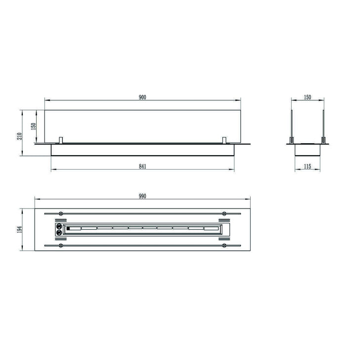 Bruciatore Affi, Fornello, Elemento riscaldante, Inceneritore, Made in Italy, 99x19 h21 cm, Nero e Argento