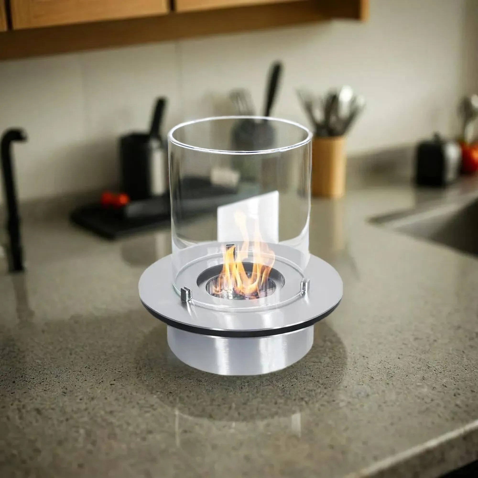 Bruciatore Andali, Fornello, Elemento riscaldante, Inceneritore, Made in Italy, 35x35 h36 cm, Grigio e Trasparente