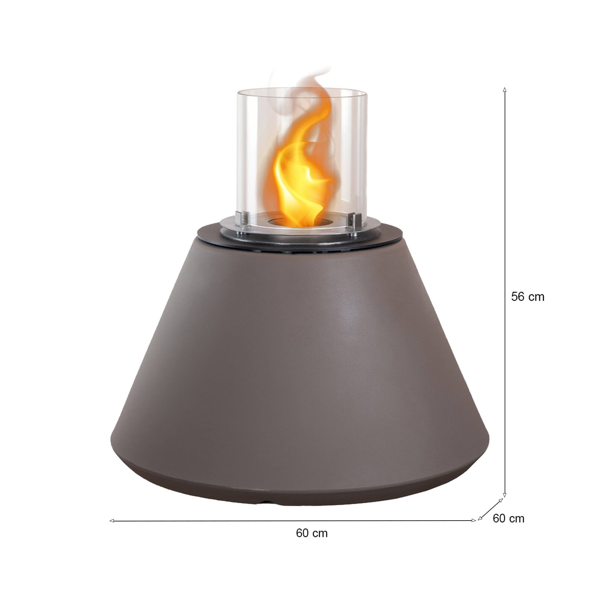 Camino a bioetanolo Parbo, Caminetto ecologico, Focolare senza fumo, Riscaldatore ad etanolo, Made in Italy, 60x60 h56 cm, Marrone