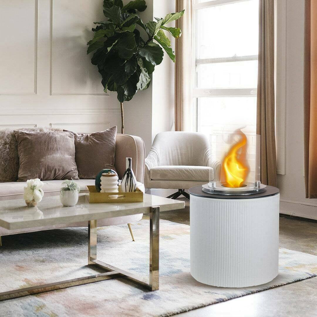 Camino a bioetanolo Maynila, Caminetto ecologico, Focolare senza fumo, Riscaldatore ad etanolo, Made in Italy, 36x36 h56 cm, Bianco