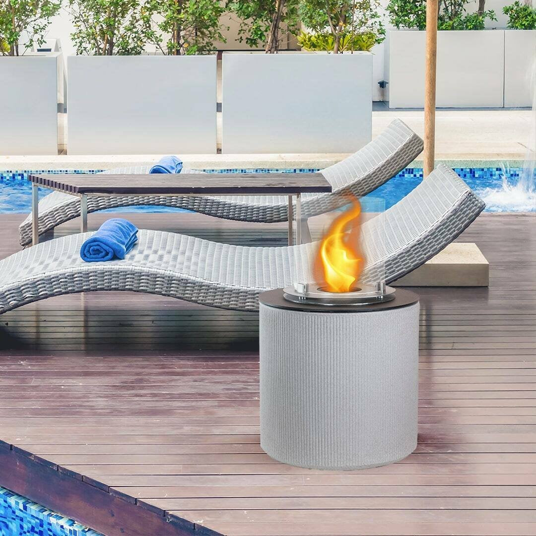 Camino a bioetanolo Maynila, Caminetto ecologico, Focolare senza fumo, Riscaldatore ad etanolo, Made in Italy, 36x36 h56 cm, Grigio