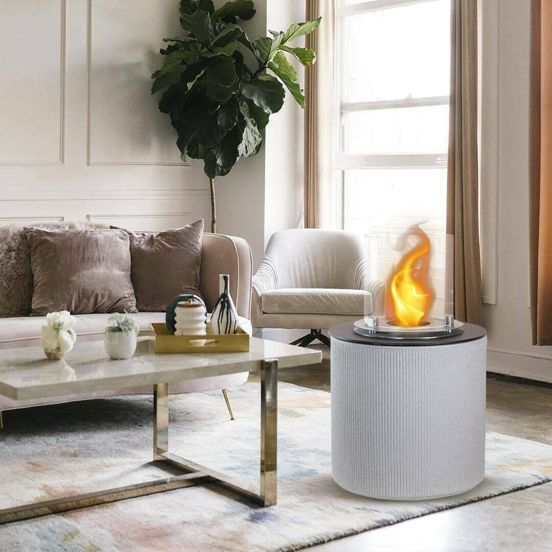 Camino a bioetanolo Maynila, Caminetto ecologico, Focolare senza fumo, Riscaldatore ad etanolo, Made in Italy, 36x36 h56 cm, Grigio