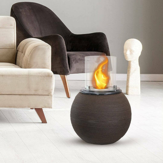 Camino a bioetanolo Alliste, Caminetto ecologico, Focolare senza fumo, Riscaldatore ad etanolo, Made in Italy, 40x40 h54 cm, Marrone