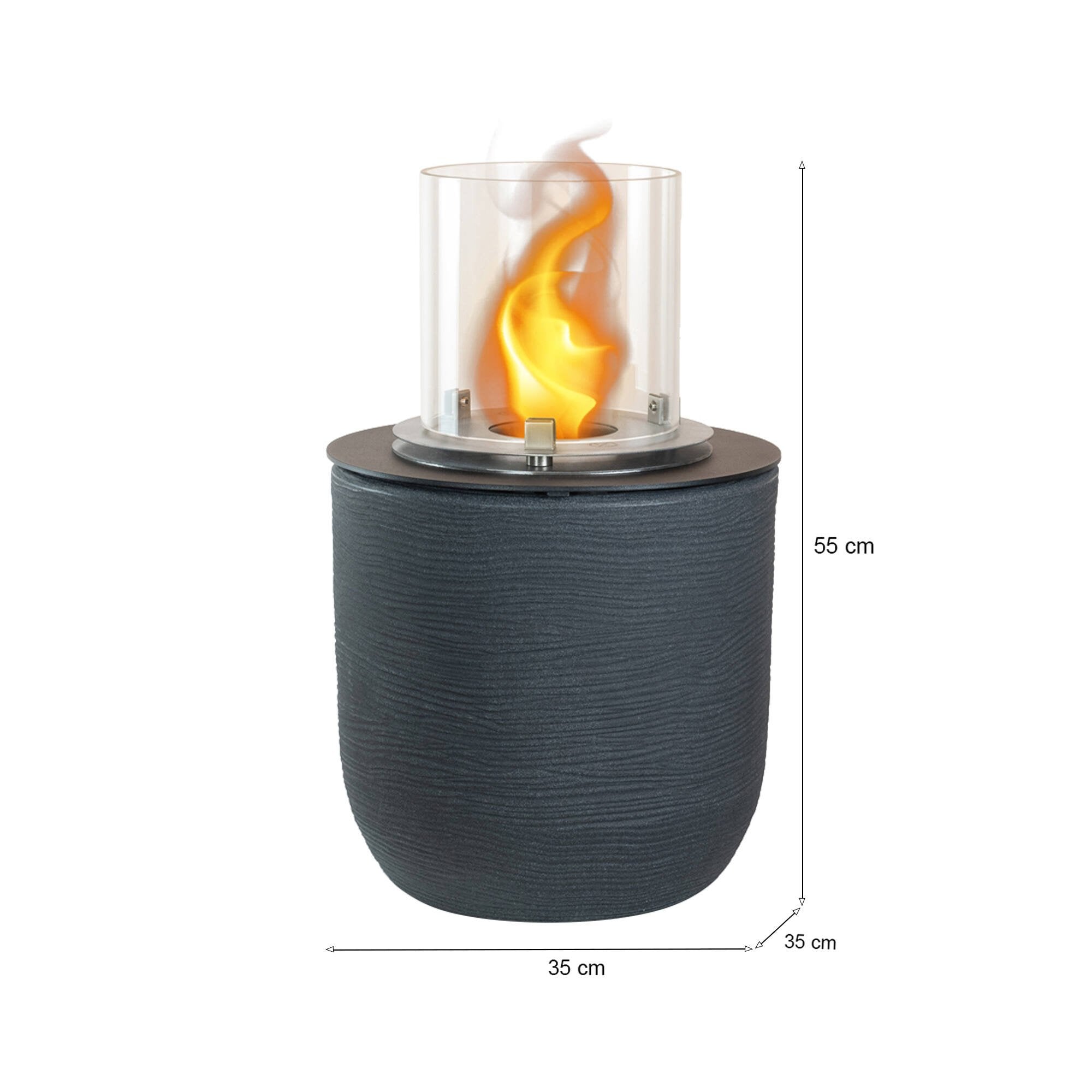 Camino a bioetanolo Agazzano, Caminetto ecologico, Focolare senza fumo, Riscaldatore ad etanolo, Made in Italy, 35x35 h55 cm, Nero