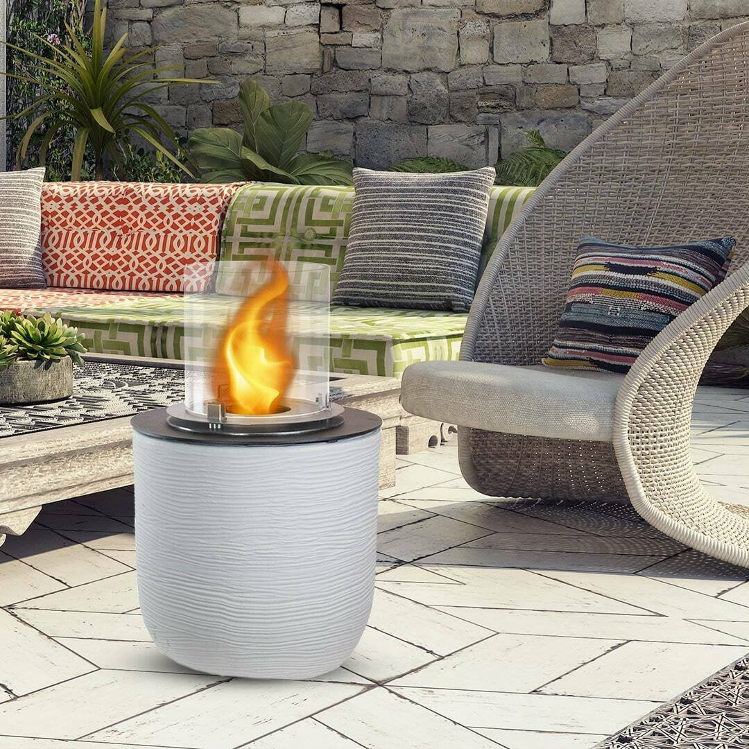 Camino a bioetanolo Agazzano, Caminetto ecologico, Focolare senza fumo, Riscaldatore ad etanolo, Made in Italy, 35x35 h55 cm, Bianco