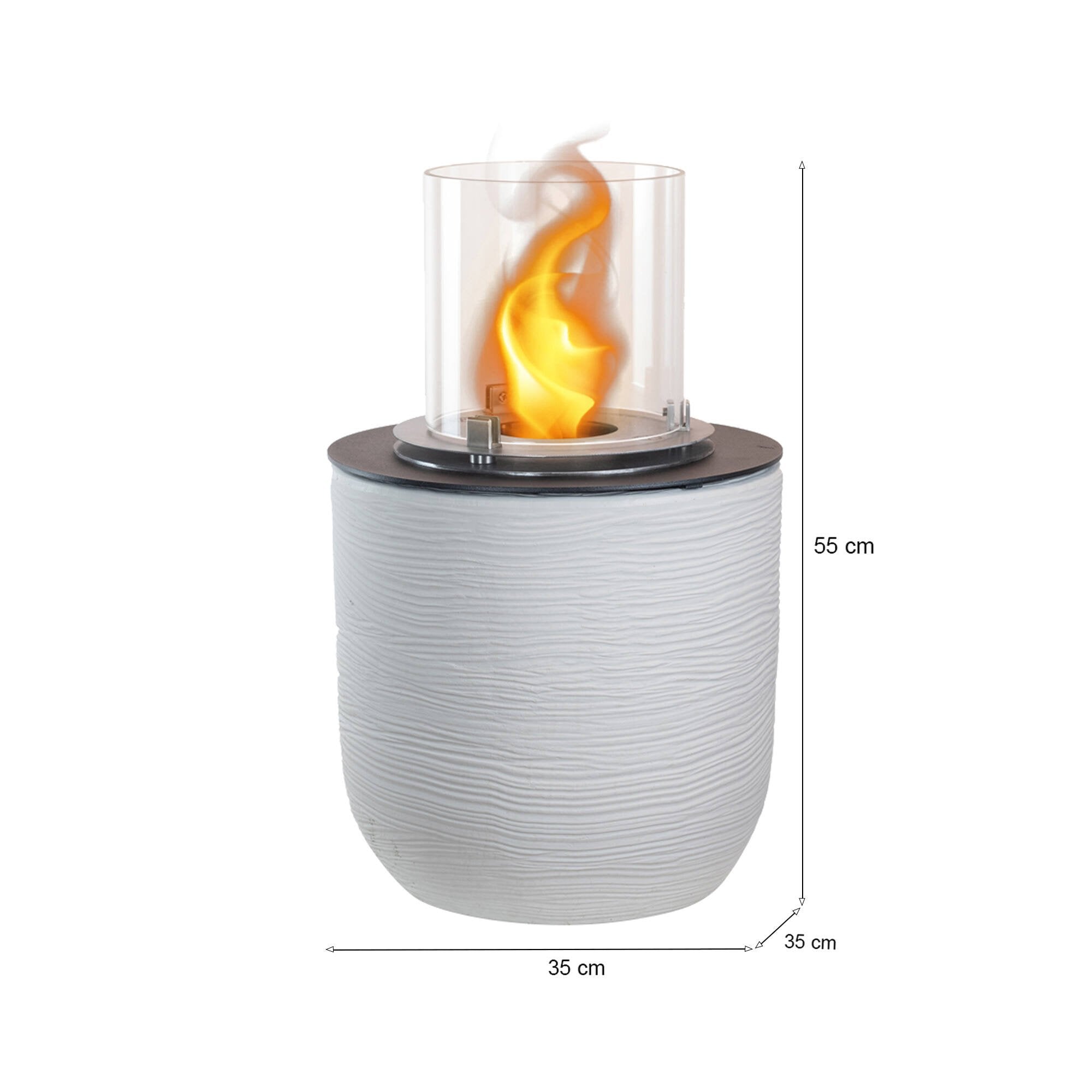 Camino a bioetanolo Agazzano, Caminetto ecologico, Focolare senza fumo, Riscaldatore ad etanolo, Made in Italy, 35x35 h55 cm, Bianco