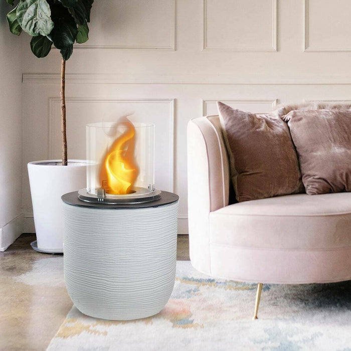 Camino a bioetanolo Agazzano, Caminetto ecologico, Focolare senza fumo, Riscaldatore ad etanolo, Made in Italy, 35x35 h55 cm, Bianco