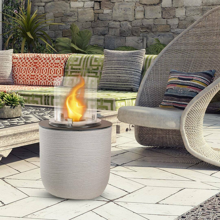 Camino a bioetanolo Agazzano, Caminetto ecologico, Focolare senza fumo, Riscaldatore ad etanolo, Made in Italy, 35x35 h55 cm, Grigio chiaro