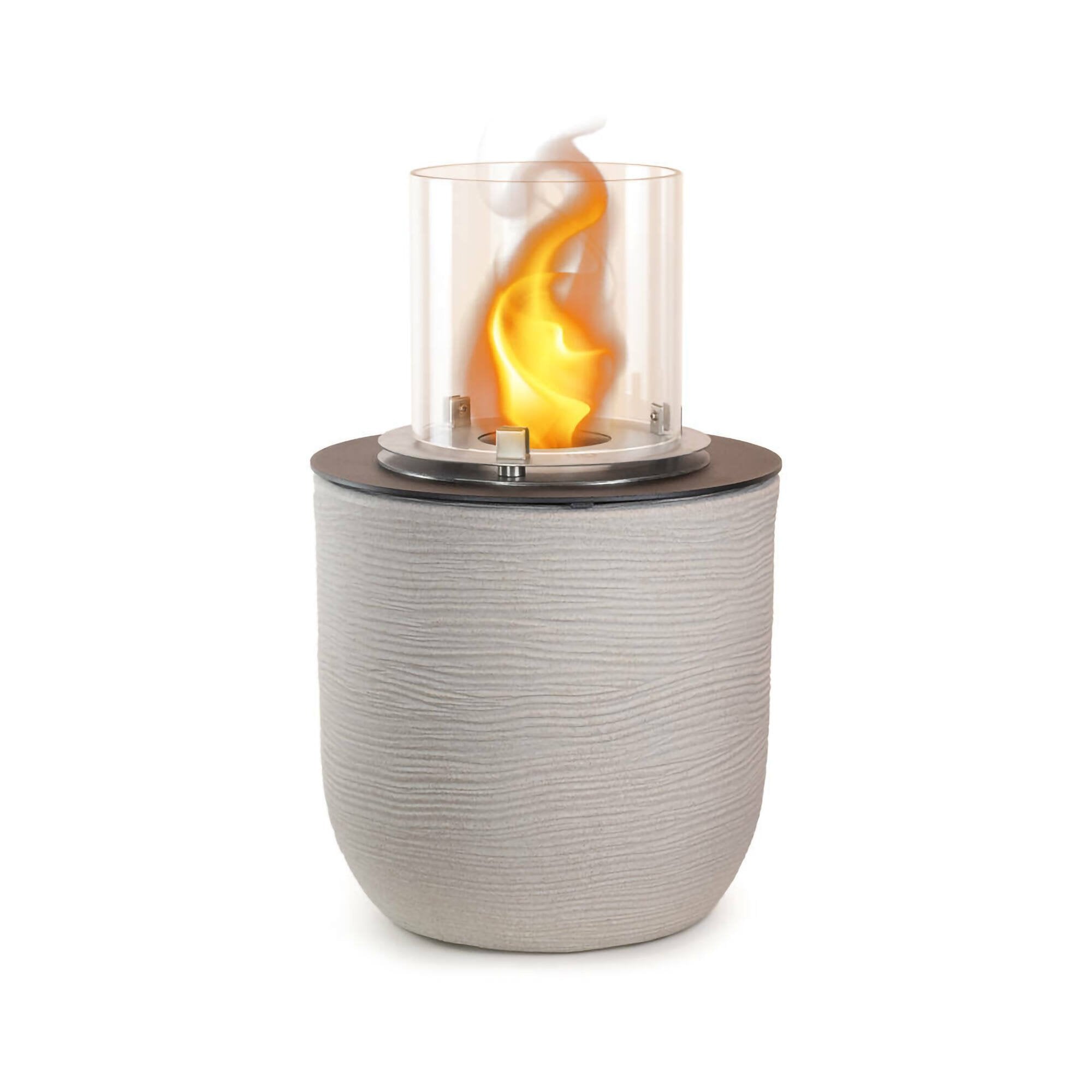 Camino a bioetanolo Agazzano, Caminetto ecologico, Focolare senza fumo, Riscaldatore ad etanolo, Made in Italy, 35x35 h55 cm, Grigio chiaro