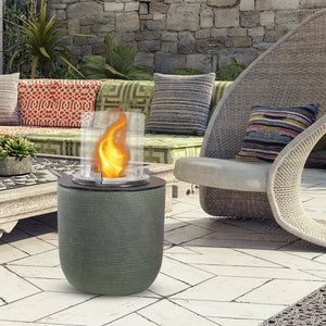 Camino a bioetanolo Agazzano, Caminetto ecologico, Focolare senza fumo, Riscaldatore ad etanolo, Made in Italy, 35x35 h55 cm, Verde