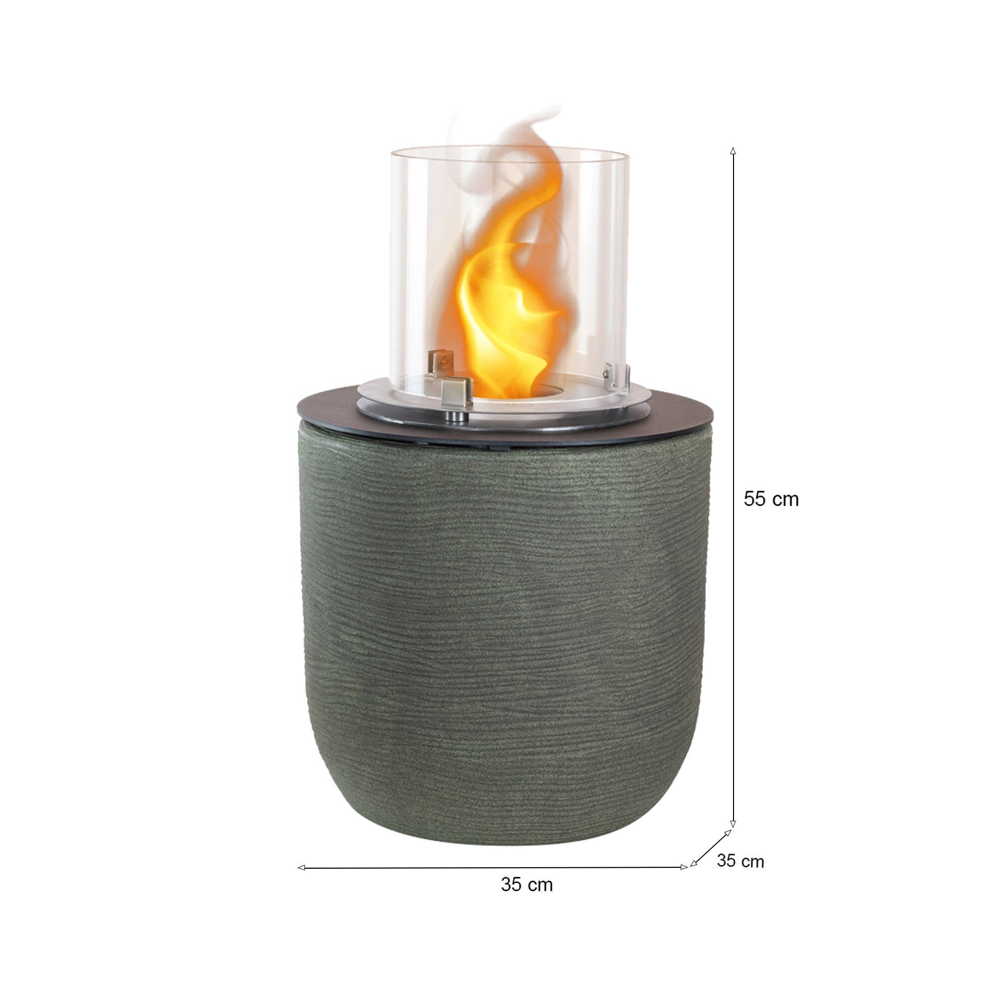 Camino a bioetanolo Agazzano, Caminetto ecologico, Focolare senza fumo, Riscaldatore ad etanolo, Made in Italy, 35x35 h55 cm, Verde