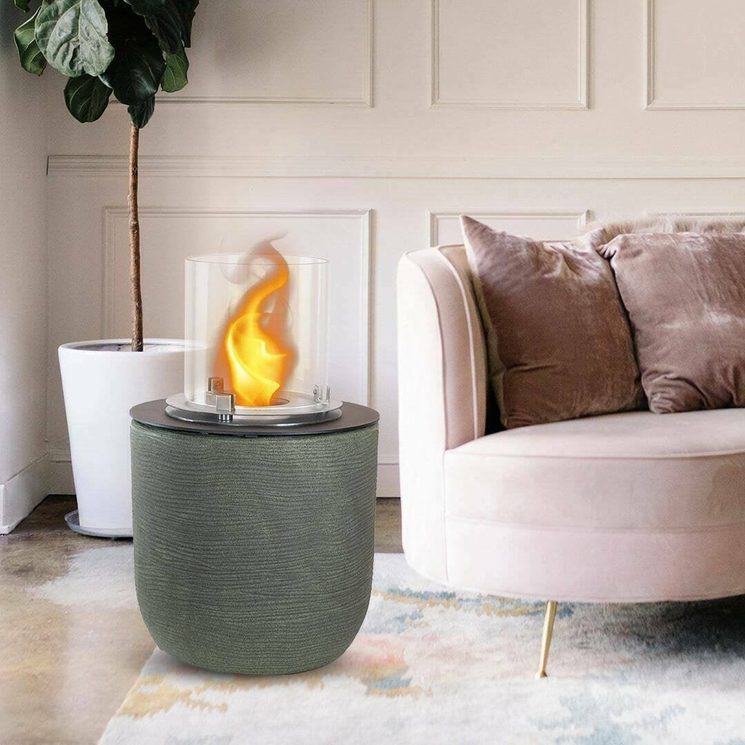 Camino a bioetanolo Agazzano, Caminetto ecologico, Focolare senza fumo, Riscaldatore ad etanolo, Made in Italy, 35x35 h55 cm, Verde