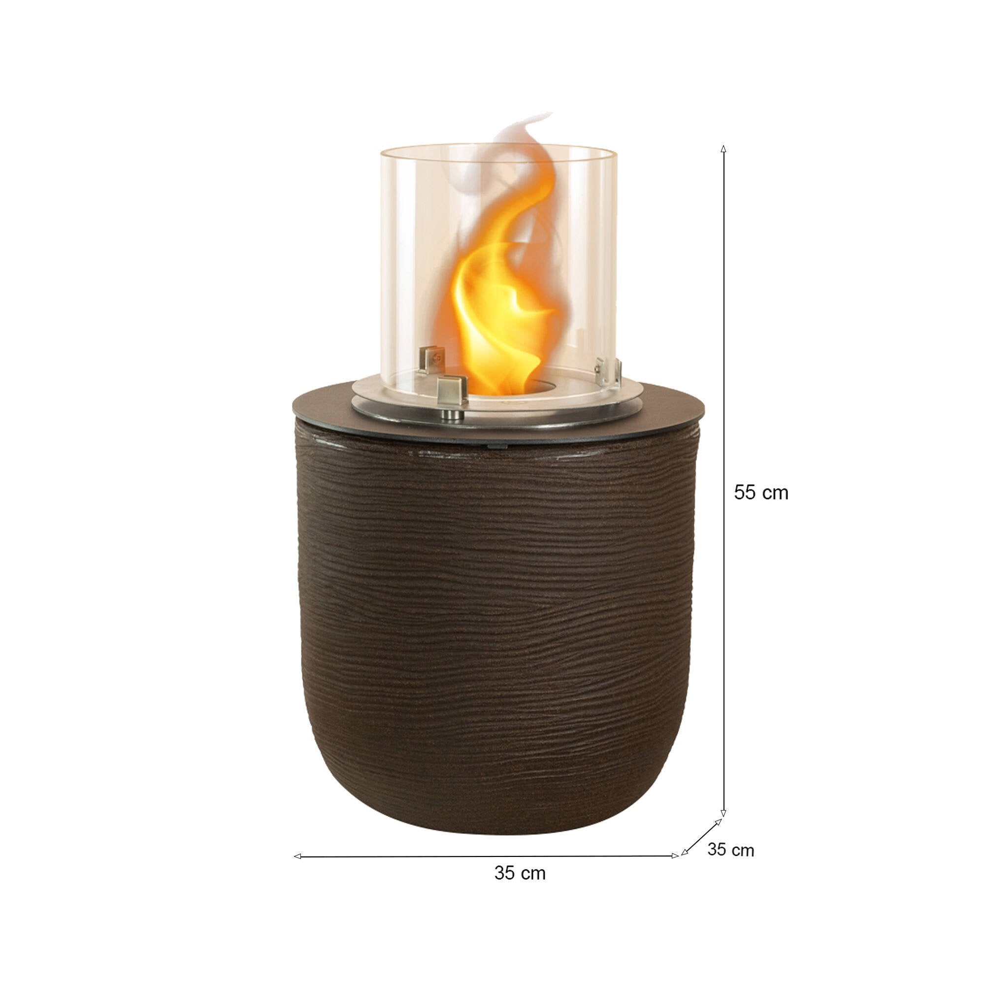 Camino a bioetanolo Agazzano, Caminetto ecologico, Focolare senza fumo, Riscaldatore ad etanolo, Made in Italy, 35x35 h55 cm, Marrone