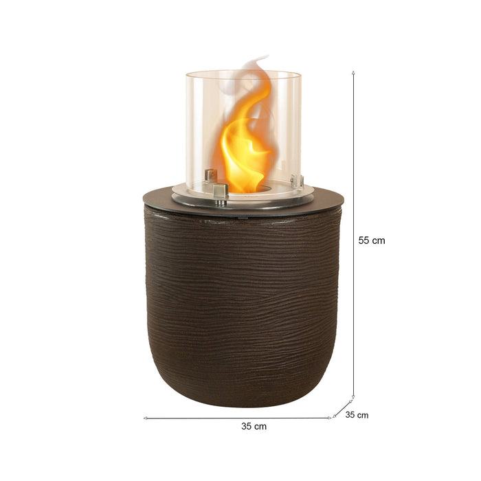 Camino a bioetanolo Agazzano, Caminetto ecologico, Focolare senza fumo, Riscaldatore ad etanolo, Made in Italy, 35x35 h55 cm, Marrone