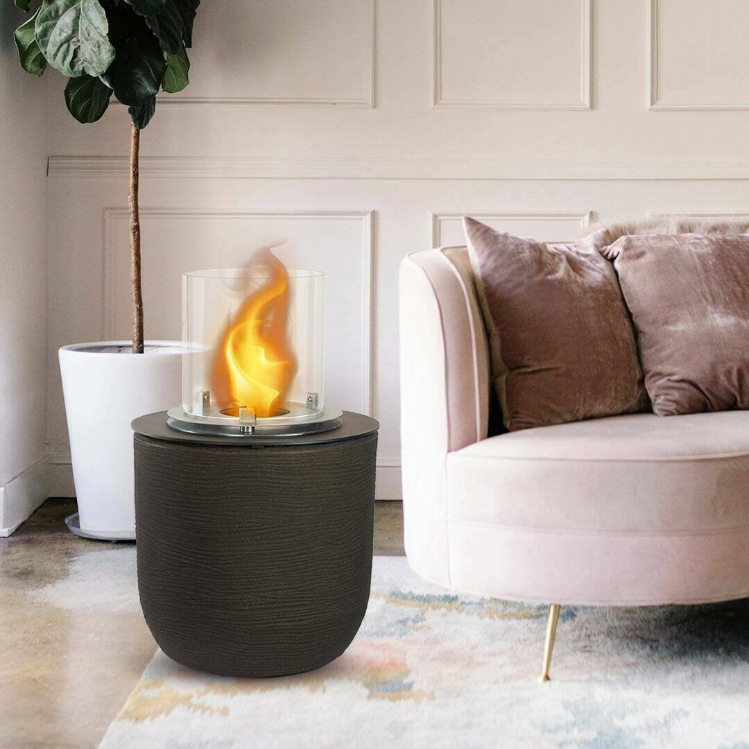 Camino a bioetanolo Agazzano, Caminetto ecologico, Focolare senza fumo, Riscaldatore ad etanolo, Made in Italy, 35x35 h55 cm, Marrone