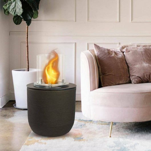 Camino a bioetanolo Agazzano, Caminetto ecologico, Focolare senza fumo, Riscaldatore ad etanolo, Made in Italy, 35x35 h55 cm, Marrone