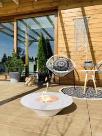 Camino a bioetanolo Arnesano, Caminetto ecologico, Focolare senza fumo, Riscaldatore ad etanolo, Made in Italy, 60x60 h15 cm, Bianco