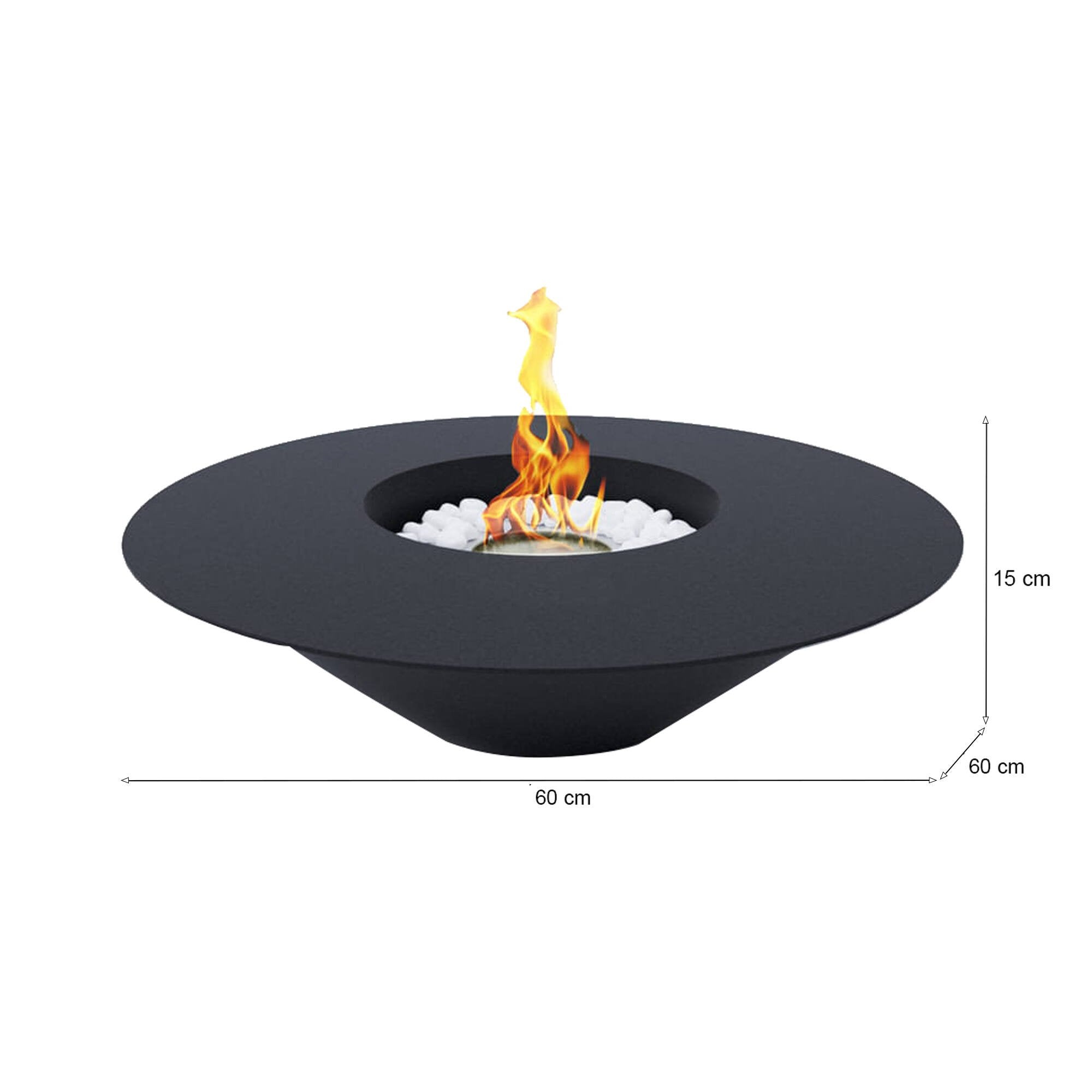 Camino a bioetanolo Arnesano, Caminetto ecologico, Focolare senza fumo, Riscaldatore ad etanolo, Made in Italy, 60x60 h15 cm, Nero