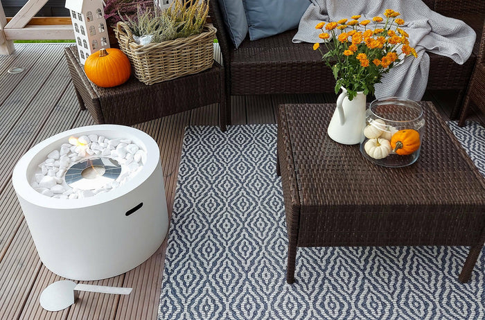 Camino a bioetanolo Aielli, Caminetto ecologico, Focolare senza fumo, Riscaldatore ad etanolo, Made in Italy, 48x48 h33 cm, Bianco