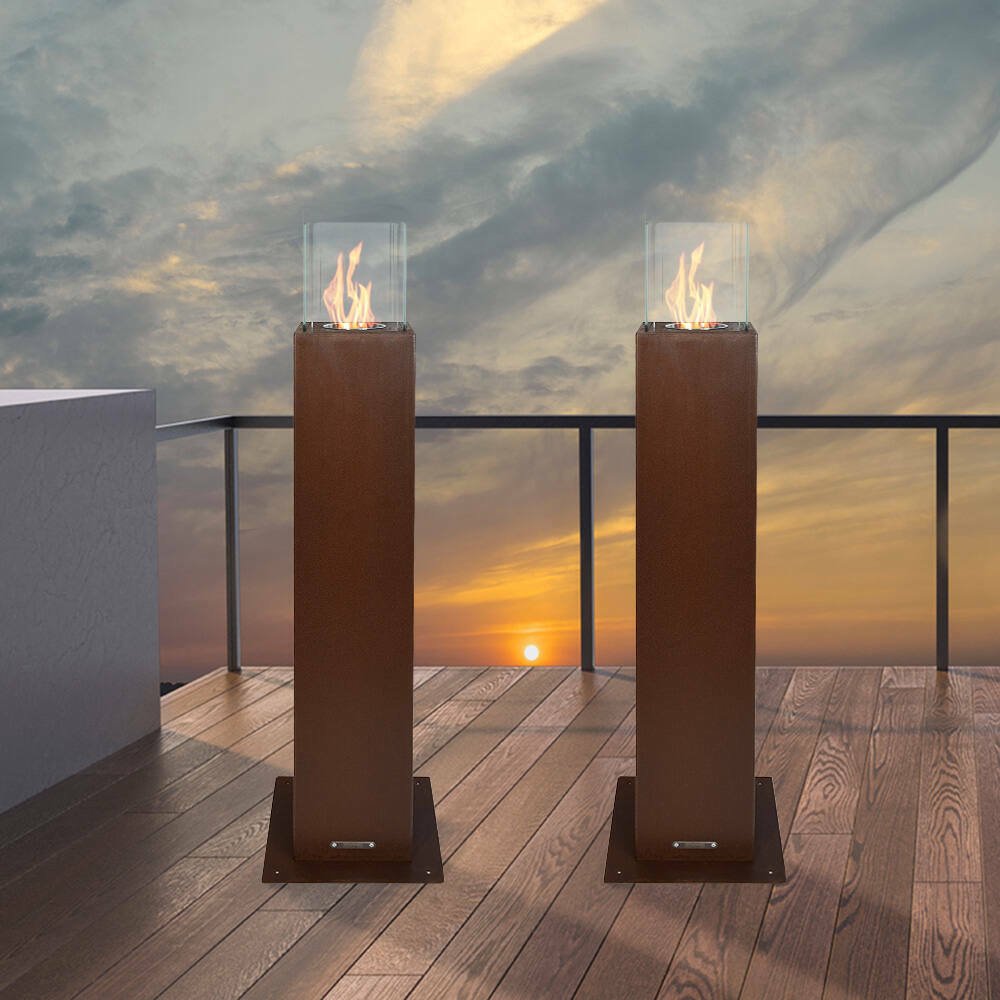 Camino a bioetanolo Jakarta, Caminetto ecologico, Focolare senza fumo, Riscaldatore ad etanolo, Made in Italy, 20x20 h110 cm, Ruggine