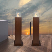 Camino a bioetanolo Jakarta, Caminetto ecologico, Focolare senza fumo, Riscaldatore ad etanolo, Made in Italy, 20x20 h110 cm, Ruggine