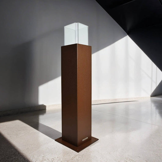 Camino a bioetanolo Jakarta, Caminetto ecologico, Focolare senza fumo, Riscaldatore ad etanolo, Made in Italy, 20x20 h110 cm, Ruggine