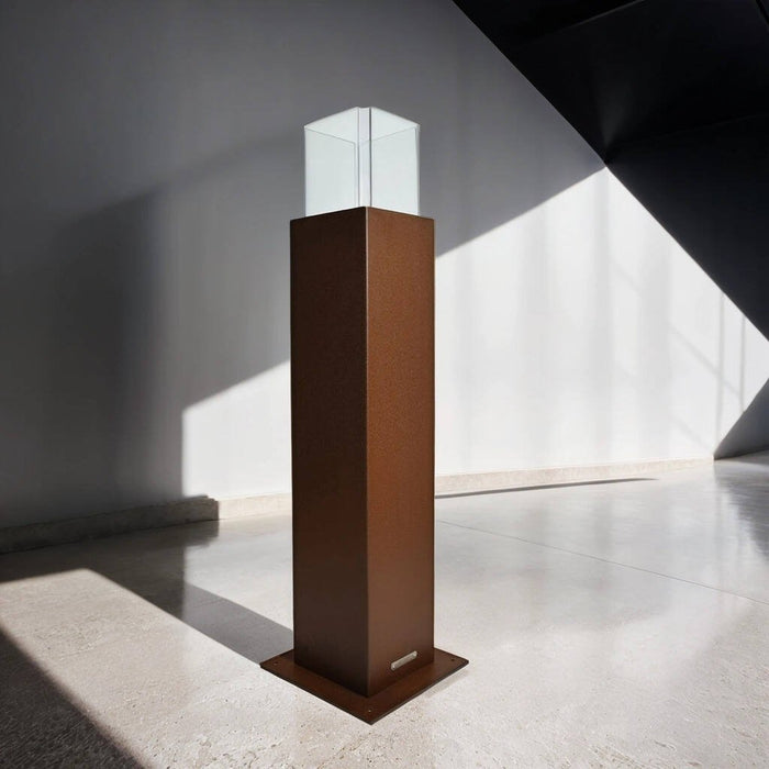 Camino a bioetanolo Jakarta, Caminetto ecologico, Focolare senza fumo, Riscaldatore ad etanolo, Made in Italy, 20x20 h110 cm, Ruggine