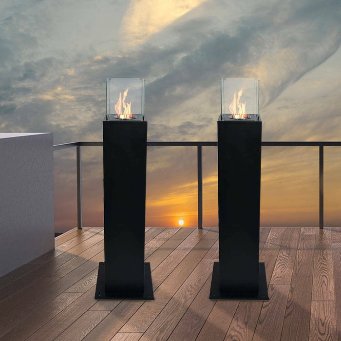 Camino a bioetanolo Jakarta, Caminetto ecologico, Focolare senza fumo, Riscaldatore ad etanolo, Made in Italy, 20x20 h110 cm, Nero