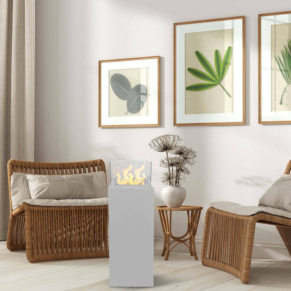 Camino a bioetanolo Airasca, Caminetto ecologico, Focolare senza fumo, Riscaldatore ad etanolo, Made in Italy, 40x40 h115 cm, Bianco