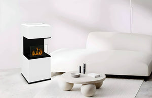 Camino a bioetanolo Ancarano, Caminetto ecologico, Focolare senza fumo, Riscaldatore ad etanolo, Made in Italy, 38x38 h100 cm, Bianco e Nero