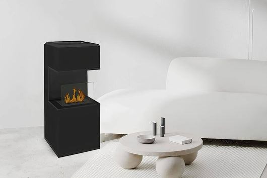 Camino a bioetanolo Ancarano, Caminetto ecologico, Focolare senza fumo, Riscaldatore ad etanolo, Made in Italy, 38x38 h100 cm, Nero