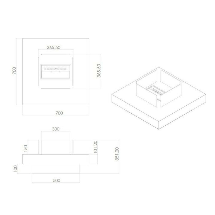 Camino a bioetanolo Alife, Caminetto ecologico, Focolare senza fumo, Riscaldatore ad etanolo, Made in Italy, 70x70 h35 cm, Bianco
