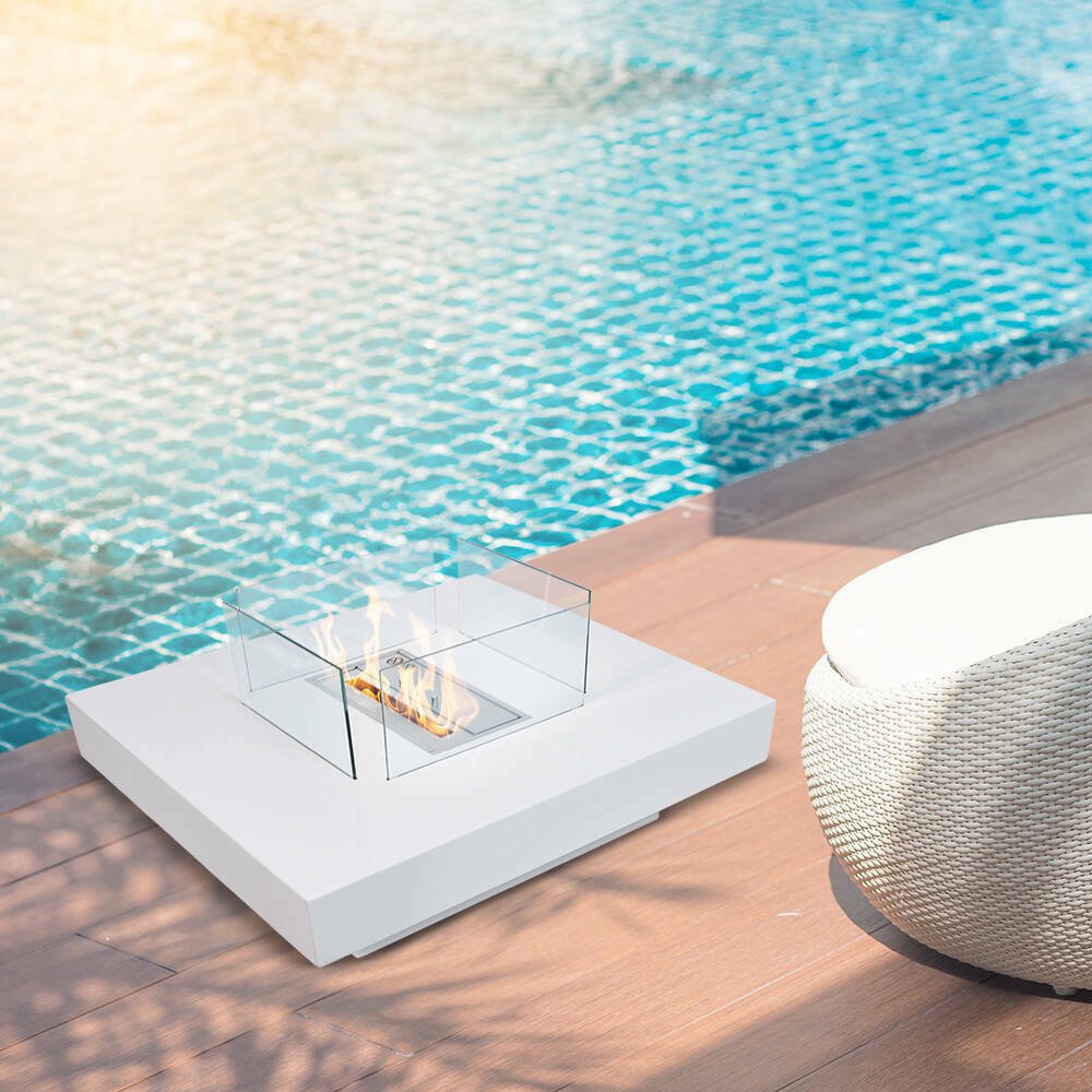 Camino a bioetanolo Alife, Caminetto ecologico, Focolare senza fumo, Riscaldatore ad etanolo, Made in Italy, 70x70 h35 cm, Bianco