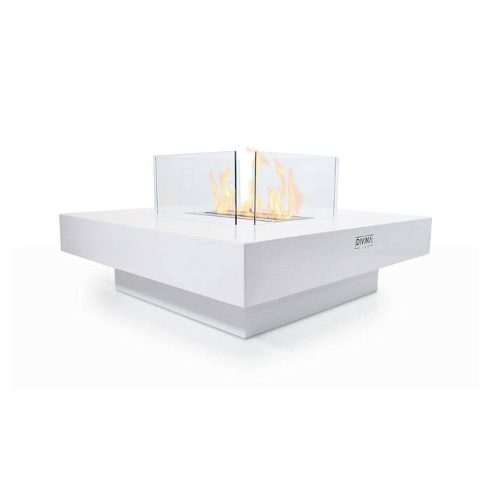 Camino a bioetanolo Alife, Caminetto ecologico, Focolare senza fumo, Riscaldatore ad etanolo, Made in Italy, 70x70 h35 cm, Bianco