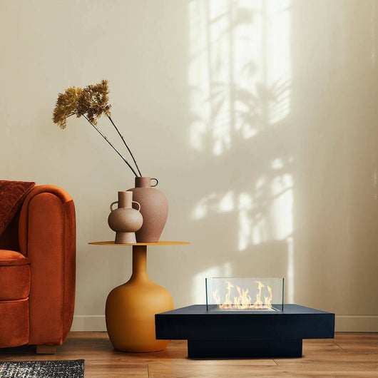 Camino a bioetanolo Alife, Caminetto ecologico, Focolare senza fumo, Riscaldatore ad etanolo, Made in Italy, 70x70 h36 cm, Nero